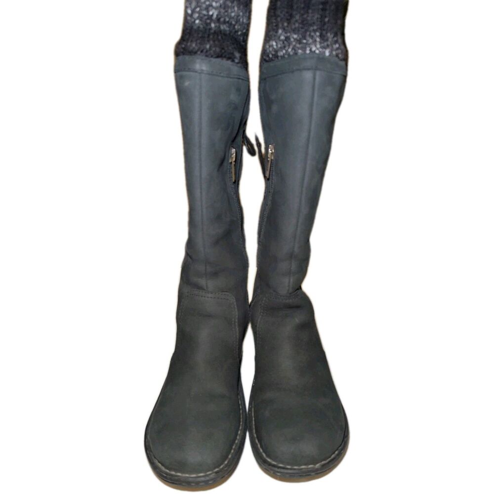 UGG Women's Skylair Tall Black Suede Leather Sheepskin Lined Wedge Boots Size 7 - Picture 4 of 11